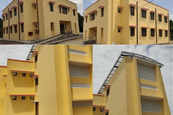 Exterior of a modern field hospital, a turnkey government project in Uttar Pradesh.